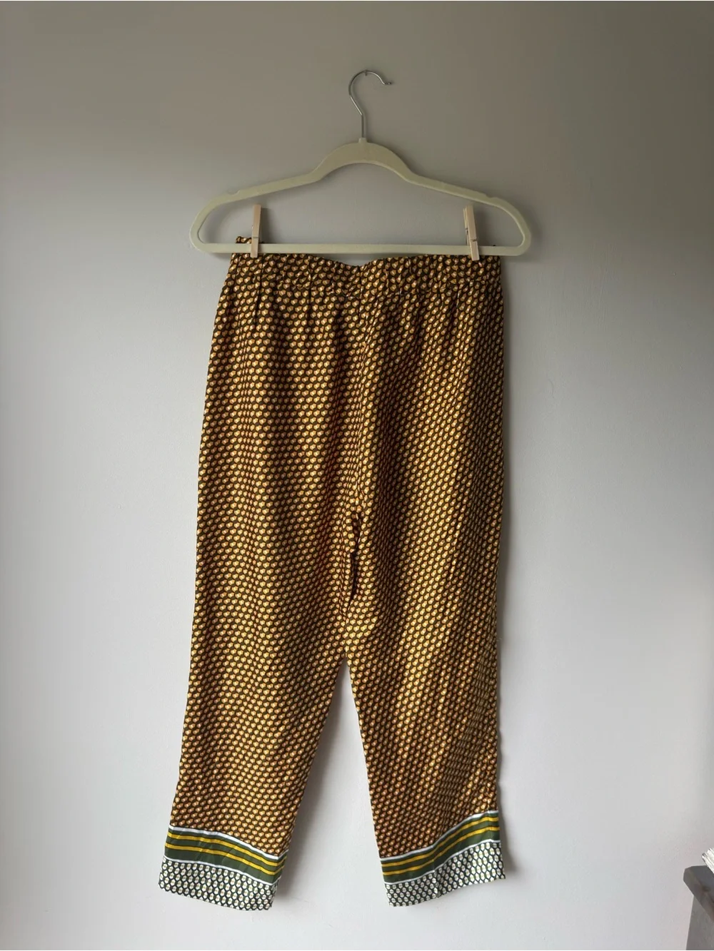 J. Crew Collection 100% Silk Yellow, Black & White Geometric Slacks